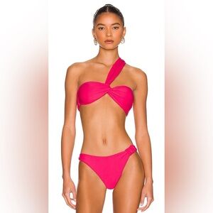 Tularosa Macey Bikini Set Berry Pink Women Large One Shoulder Asymmetrical Tie